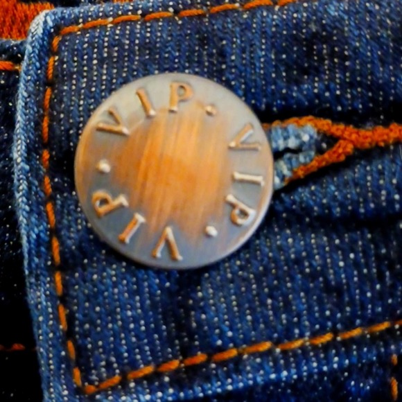 V.I.P JEANS Plus Size 14 Dark Blue Stone Washed Distress Holes Whiskering Boho - Picture 9 of 13